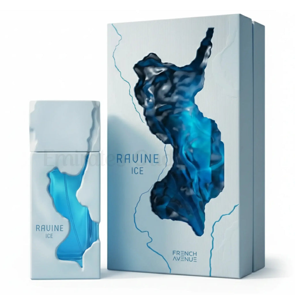 French Avenue Ravine Ice Eau de Parfum 100ml luxury perfume bottle and packaging with a fresh citrus woody fragrance for men and women AT AL RAIES PERFUMES
