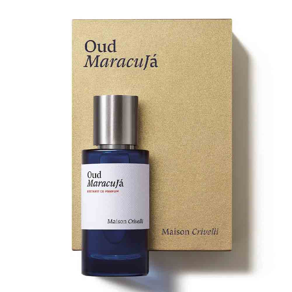 Maison Crivelli Oud Maracujá Extrait de Parfum 50ML bottle with gold box | AL RAIES PERFUMES Qatar