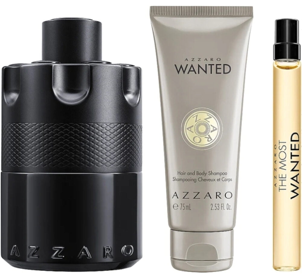 Azzaro The Most Wanted For Men Set EDP Intense 100ML + EDP Intense 10ML + Hair & Body Shampoo 75ML